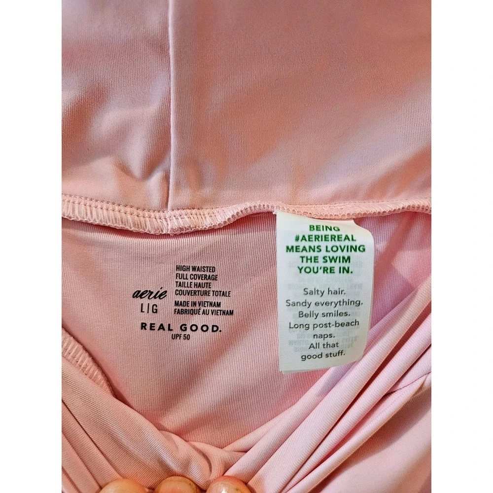Aerie Real Good High Waisted Crossover Bikini Bottoms Pink Womens Size L NEW